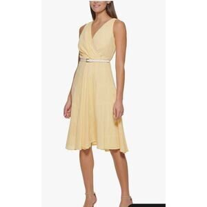 Tommy Hilfiger Yellow Plaid Sleeveless Fit Flare Midi Dress Size 12